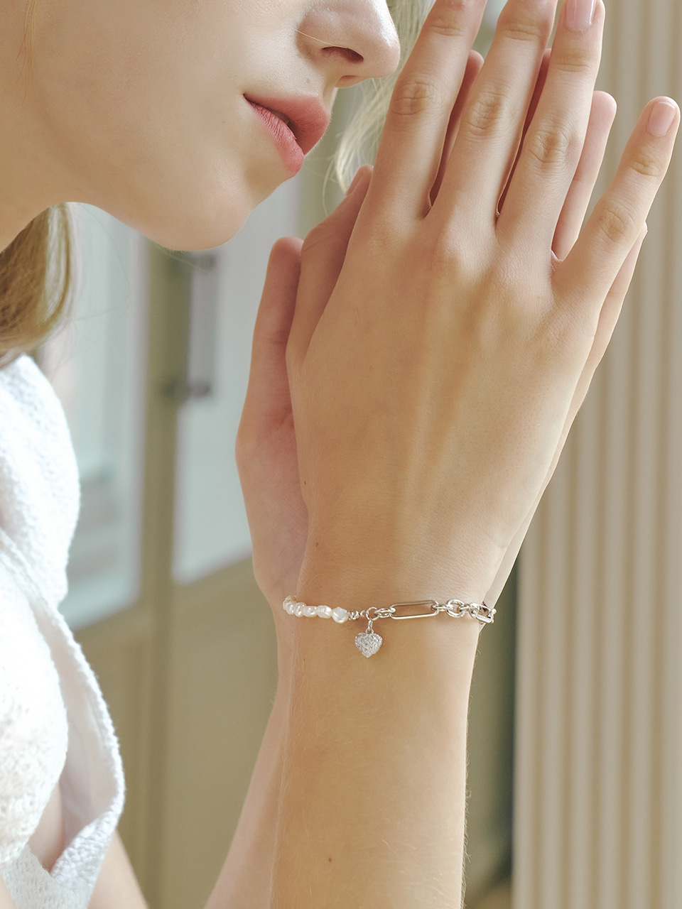 [셀럽 착용] chanter heart cubic pearl bracelet
