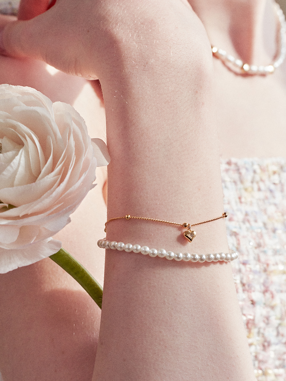 [셀럽 착용] fia heart pearl layered bracelet