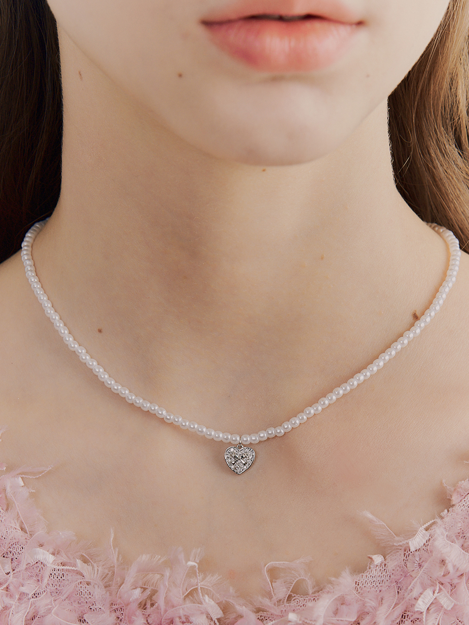 [셀럽 착용] pave heart pearl necklace