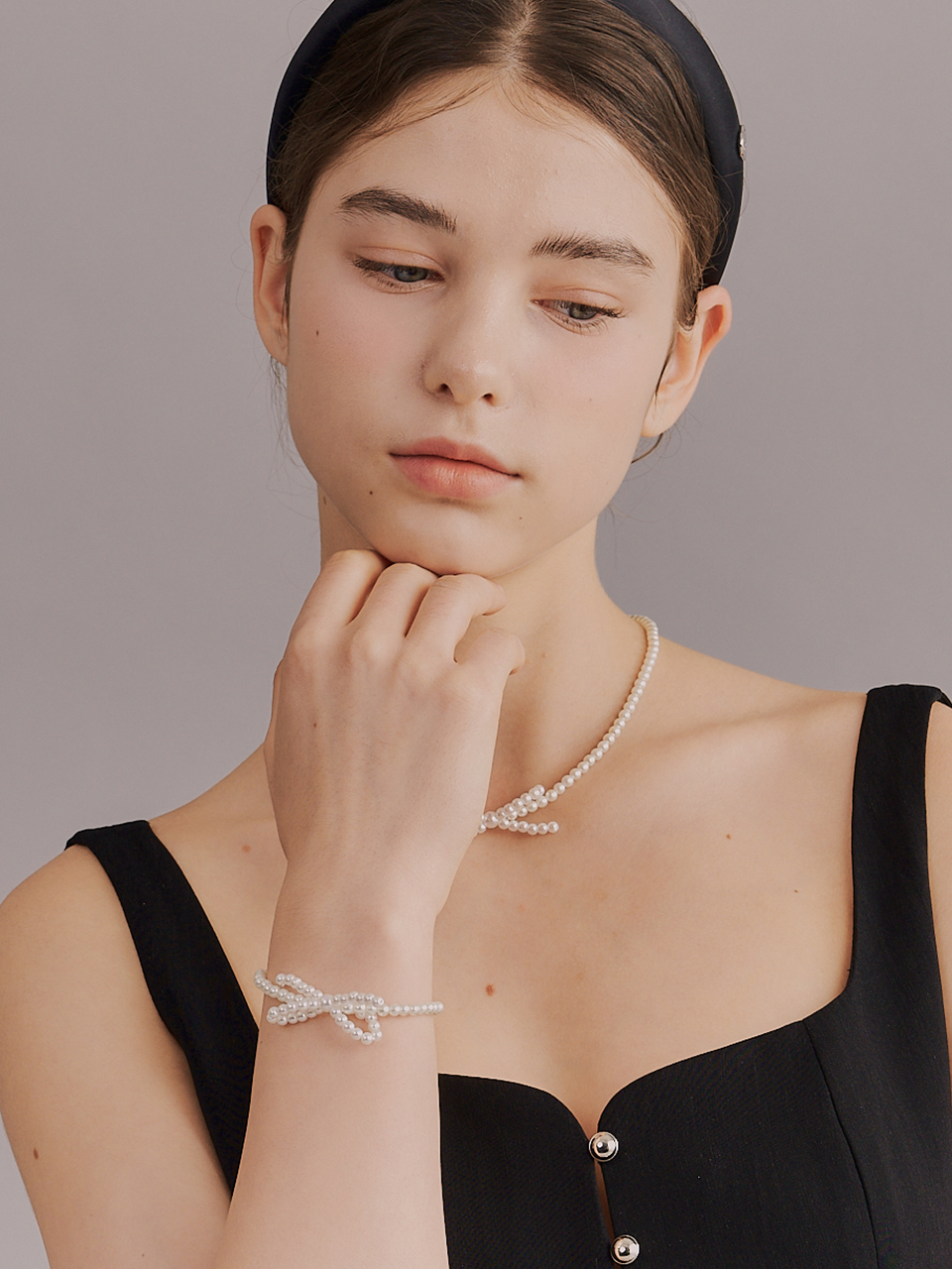 [셀럽 착용] charon ribbon pearl bracelet