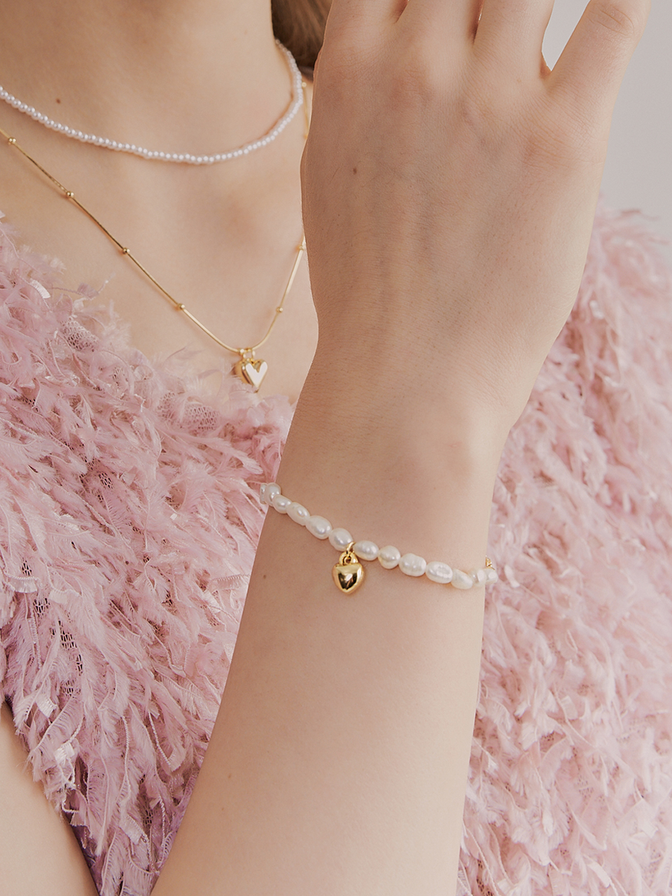 [셀럽 착용] lollin heart pearl bracelet