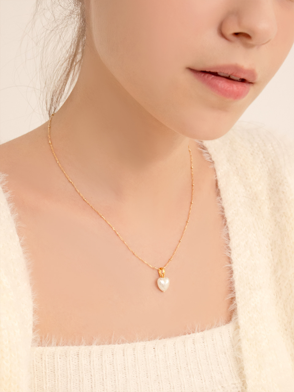 [셀럽 착용] holly heart pearl necklace