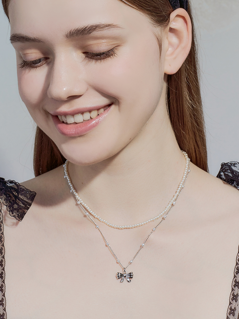 [경서 착용]jane ribbon pearl necklace set